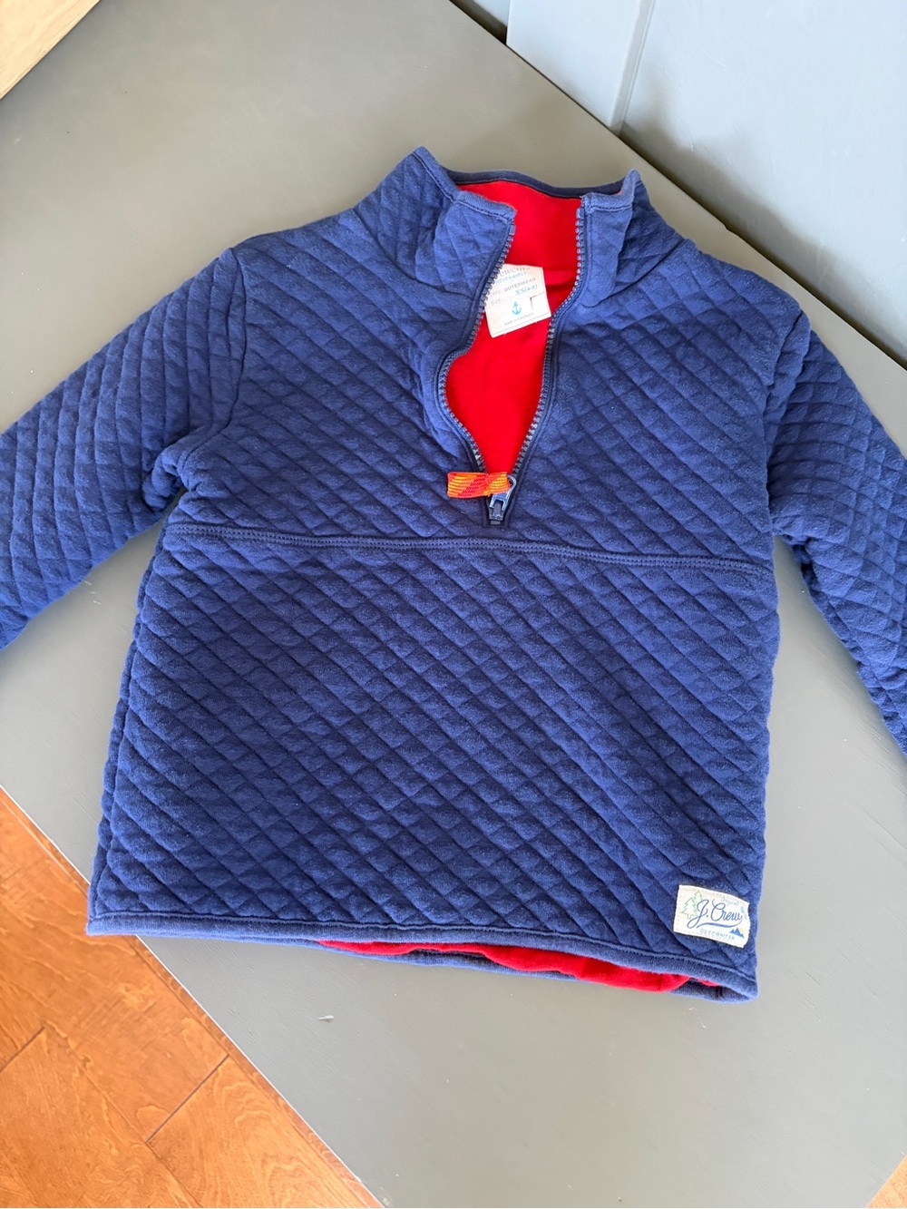 J. Crew Kids Quilted Navy Reversible Pullover with Red Lining